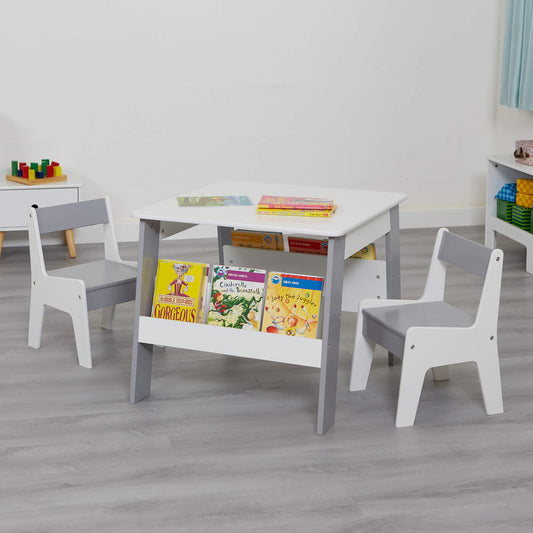 White and Grey Bookshelf Table and Chair Set