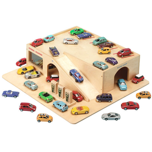 Wooden Toy Garage and 25 Cars