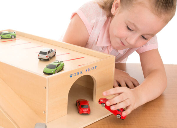 Wooden Toy Garage and 25 Cars